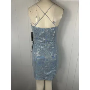 City Studio NWT Metallic Pale Blue Slip On Bodycon Mini Dress In Size L thumbnail 4