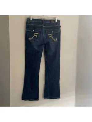 Rock & Republic Dark Wash Straight Leg Denim Jeans Studded Embroidered thumbnail 6