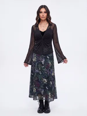 Skönhet Sheer Mesh Flare sleeve Cuff Low-Cut Cover Up Top whimsigoth y2k 90s thumbnail 4