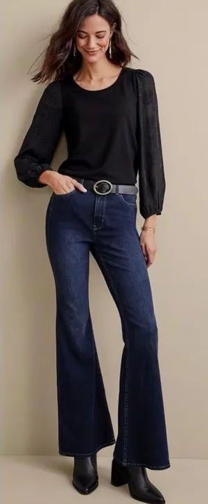 Soft Surroundings‎ Womens High Rise Flare Leg Jeans Dark Wash Blue Size 10 thumbnail 1