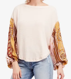 Free People We The Free Blossom Printed Balloon-Sleeve Thermal Sweater thumbnail 1