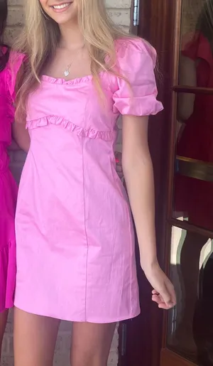 Pink Puff Sleeve Dress thumbnail 1