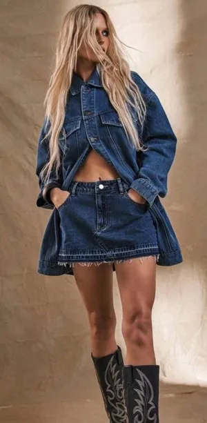 Denim Mini Skirt in Dark Blue thumbnail 1