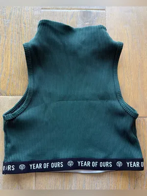 YEAR OF OURS Ribbed Mock Neck Bra - Dark Green in Malachite thumbnail 3