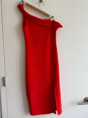 NBD Revolve Kade Midi Dress Red Orange One Shoulder Side Slit Bodycon Dress S thumbnail 4