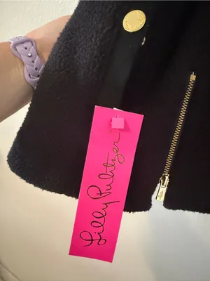 NWT Lilly Pulitzer Skyden Reversible Vest Black Soft Suede and Plush Sherpa thumbnail 5