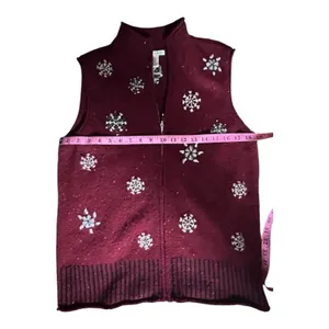 Hannah Women's Zip Front Seasonal Snowflake Pattern Winter Style Vest Sz L thumbnail 7