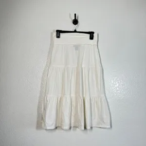 Ann Taylor Skirt XS Midi Tired Full White Ruffle Women's Basic Capsule Cotton Elastic Waist thumbnail 6