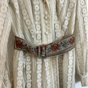 Vtg 70s John California Button Down Lace Dress Maxi Womens Cream Boho Collared thumbnail 5
