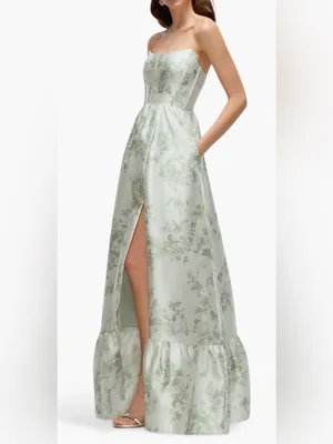 NEW Dessy Collection Floral Strapless Bustier Bodice Satin Sage Cottage Rose Gow thumbnail 3