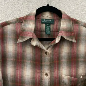 Vintage LAUREN Ralph Lauren Rayon/Wool Blend Plaid Button Down Shirt Size M thumbnail 3