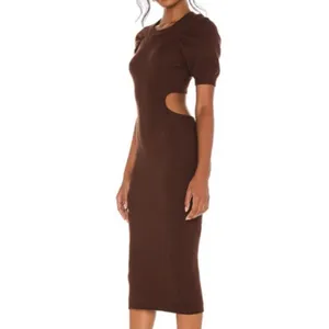 Revolve LPA Clementine Dress in Chocolate Brown knit cutout midi thumbnail 4