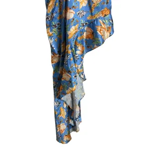 Nookie Simone Blue Floral Satin Asymmetrical Ruffled Cut Out Cocktail Dress L thumbnail 11
