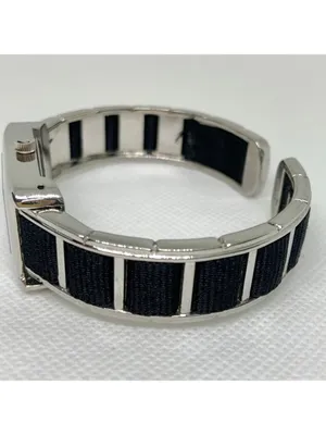 Geneva silver black tone women’s watch 20mm quartz cuff bracelet size 7” running thumbnail 3
