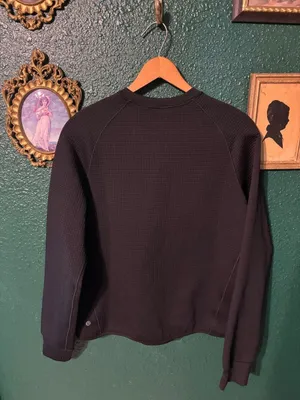 Lululemon Waffle-Knit Crewneck Long-Sleeve Shirt Black / Black Sz 8 thumbnail 3