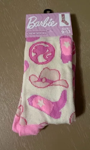 Barbie Cowgirl Western Crew Socks NWT Size 9-13 Pink Western Boot thumbnail 1