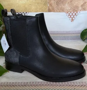 NEW Coach Women’s Meredith Signature Canvas Chelsea Ankle Black Boots, Size 6B thumbnail 1