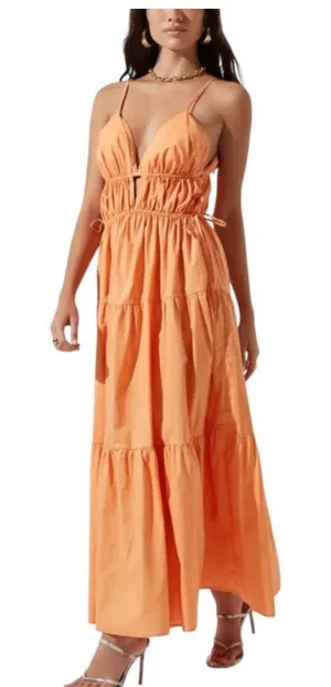 ASTR Women’s Orange Cassie V-Neck Tiered Maxi Dress thumbnail 1
