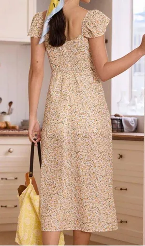 Rihoas The Yellow V Neck Floral Slit Midi Dress thumbnail 5