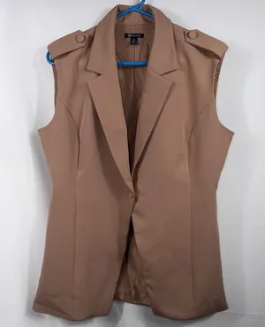 Versona Women’s Camel Sleeveless Longline Blazer Vest Size Medium thumbnail 1