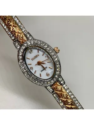 Elgin Diamond two Tone women’s watch oval 18mm Mop dial up to 7.5” running thumbnail 2