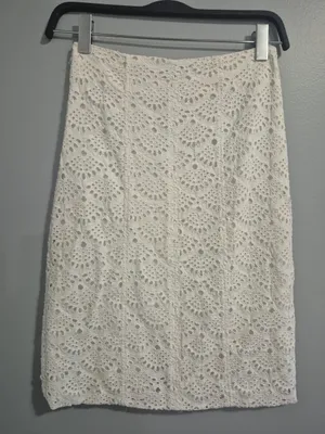 Tanya Taylor Cream Lace bohemian crochet Button-Front Women's midi Skirt size 2 thumbnail 9