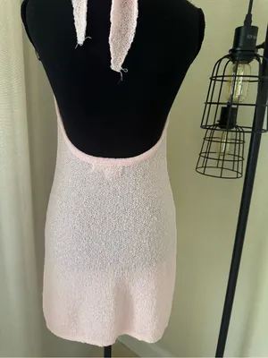 MORE TO COME Pink Halter Knit Mini Dress Open Back Keyhole Bodycon Size M thumbnail 7