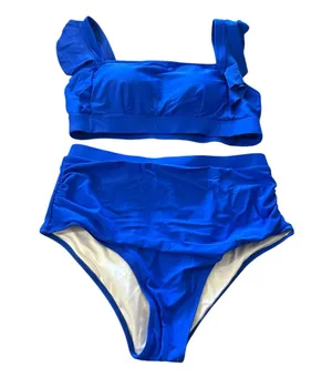 Vibrant Blue Ruffle Bikini with High thumbnail 1