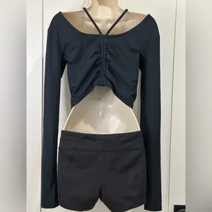 Free People Movement Hot Tip Layer Crop Top Long Sleeve Ruched Black Large Yoga thumbnail 6