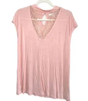 Sejour Peach Mock Choker V-Neck With Lace Top-NWT thumbnail 1
