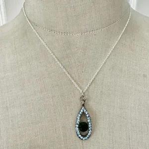 Blue and green rhinestone pendant necklace thumbnail 2