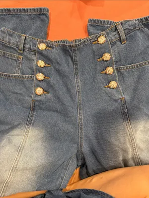 SHEIN | High-Waist Blue Denim Sailor Jeans | Size 0XL (12) PETITE thumbnail 2