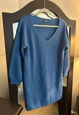 NEW Sweater Dress V Neck Knitted Pullover S thumbnail 1