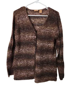 North Crest Brown Striped Button Wool Blend Cardigan Sweater Size Large 14-16 thumbnail 1