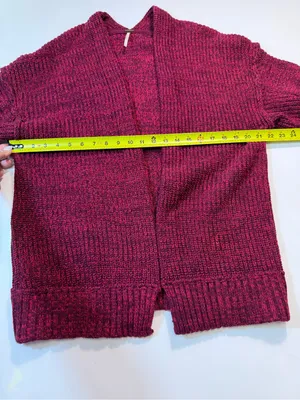 Free People Wine Red Open-Front Chunky Knit Cardigan thumbnail 4