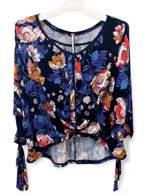 Free People Tropical Floral Print 3/4 Sleeve Blouse Size Small thumbnail 2