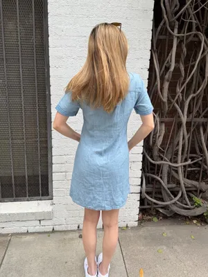 Levi's solid spread collar blue denim dress mini Size S #denim #western thumbnail 5