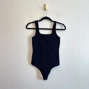 Abercrombie | Soft‎ A&F Ribbed Square Neck Thong Bodysuit in Black thumbnail 3