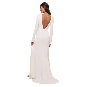 Lulus White Long Sleeve Mermaid Wedding Dress with Deep V-Neck NWT Size Small thumbnail 2