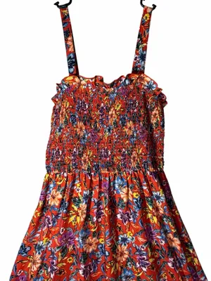 Band of Gypsies Collective XL Floral Smocked Maxi Dress Red Orange Ruffle Boho Sundress thumbnail 3