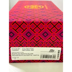 Tory‎ Burch Ruffled Raffia Slide Sandals Natural Woven Flat 135087 Size 7M w box thumbnail 8