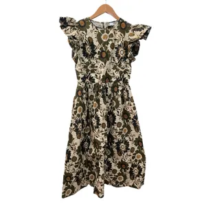 o.p.t Womens Retro Floral‎ Flutter Sleeve Cotton Midi Dress Olive Green Size M thumbnail 6