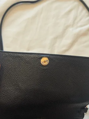 TORY BURCH | Black Georgia Pebbled Leather Fold over with gold chain detail thumbnail 9