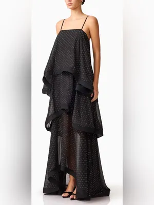 NEW Elliatt Moss Tiered Embellished Gown Black Cocktail Sz L thumbnail 3