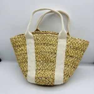 Aerie Tan Straw Handbag New Drawstring Lined Summer Beach Tropical Vacation thumbnail 1