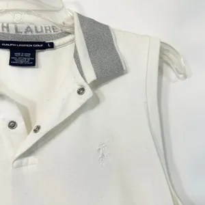 Ralph Lauren Golf Large Tank‎ Top VTG Y2K Polo White Silver Metallic Collar 995 thumbnail 5