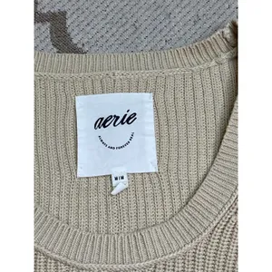 Aerie Ribbed Knit scoop neck Sweater Balloon Sleeve Cropped Relaxed Fit Size M thumbnail 3