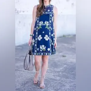 Anthropologie Maeve Rosa Cotton Blue Embroidered Swing Dress - size 0 sold out! thumbnail 4