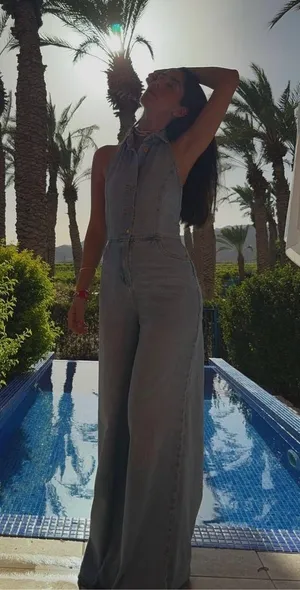 Zara jumpsuit denim halter wide leg open back bohemian casual summer thumbnail 4
