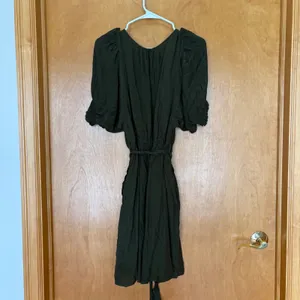Anthropologie Mini Dress Women Size M Green Linen Blend Puff Sleeve Button Front thumbnail 10
